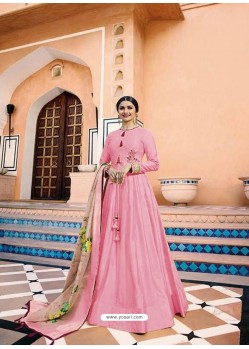 Pink Heavy Sana Silk Embroidered Floor Length Suit