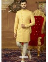 Yellow Art Banarasi Silk Indo Western Embroidered Designer Sherwani