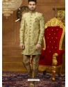 Sea Green And Gold Art Banarasi Silk Indo Western Embroidered Designer Sherwani