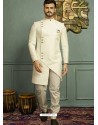Off White Imported Jaquard Nawabi Style Designer Sherwani