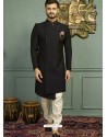 Awesome Black Imported Jaquard Nawabi Style Designer Sherwani
