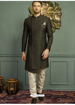 Buy Carbon Imported Jaquard Nawabi Style Designer Sherwani | Sherwani