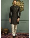 Impressive Black Imported Jaquard Nawabi Style Designer Sherwani