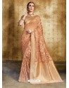 Golden Nylon Organza Silk Designer Saree