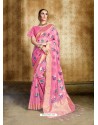 Hot Pink Nylon Organza Silk Designer Saree