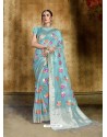 Sky Blue Nylon Organza Silk Designer Saree