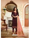 Coffee Silk Heavy Embroidered Straight Suit