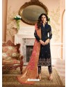 Black Silk Heavy Embroidered Straight Suit
