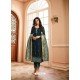 Teal Silk Heavy Embroidered Straight Suit