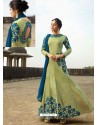 Green Heavy Embroidered Art Silk Floor Length Suit