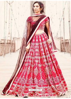 Red Satin Heavy Embroidered Wedding Lehenga Choli