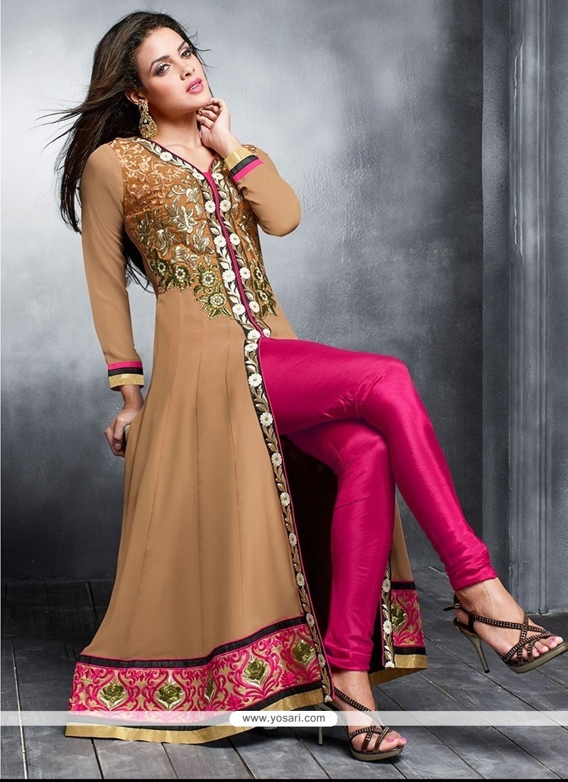 Embellished Brown Georgette Designer Anarkali Suit