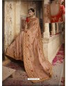 Peach Soft Silk Thread And Jari Embroidered Designer Wedding Saree