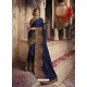 Navy Blue Soft Silk Thread And Jari Embroidered Designer Wedding Saree