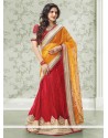 Imperial Mustard And Red Georgette Lehenga Saree