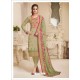 Olive Green Pure Upada Silk Embroidered Churidar Suit