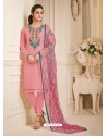 Light Pink Pure Upada Silk Embroidered Churidar Suit