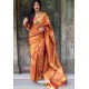 Excellent Orange Moukthika Silk Jaquard Work Designer Saree