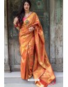 Excellent Orange Moukthika Silk Jaquard Work Designer Saree