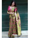 Glowing Gold Moukthika Silk Jaquard Work Designer Saree