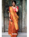 Astonishing Orange Moukthika Silk Jaquard Work Designer Saree