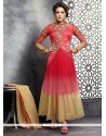 Red And Pink Shaded Net Anarkali Suit