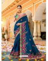 Tealblue Fancy Heavy Embroidered Designer Wedding Saree