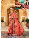 Orange Fancy Heavy Embroidered Designer Wedding Saree