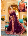 Latest Purple Fancy Heavy Embroidered Designer Wedding Saree