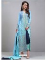 Blue And Navy Georgette Hand Worked Straight Suit