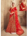 Heavenly Red Fancy Fabric Heavy Embroidered Designer Bridal Lehenga Choli