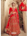 Stunning Red Fancy Fabric Heavy Embroidered Designer Bridal Lehenga Choli