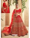 Admirable Red Fancy Fabric Heavy Embroidered Designer Bridal Lehenga Choli