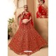 Magnificent Red Fancy Fabric Heavy Embroidered Designer Bridal Lehenga Choli
