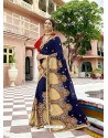 Navy Blue Georgette Embroidered And Stone Worked Designer Saree