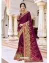 Purple Georgette Embroidered And Stone Worked Designer Saree