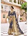 Grey Georgette Embroidered And Stone Worked Designer Saree