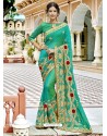 Jade Green Georgette Embroidered And Stone Worked Designer Saree