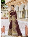 Coffee Georgette Embroidered And Stone Worked Designer Saree