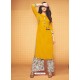 Yellow Rayon Slub Hand Worked Readymade Kurti With Palazzo