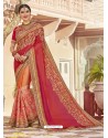 Red Art Silk And Net Heavy Embroidered Party Wear Saree