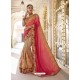 Light Red And Beige Georgette And Net Heavy Embroidered Party Wear Saree