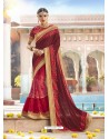 Maroon Georgette And Net Heavy Embroidered Party Wear Saree