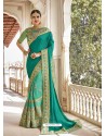 Aqua Mint Georgette And Net Heavy Embroidered Party Wear Saree