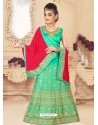 Jade Green Japan Silk Embroidered Lehenga Choli