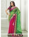 Gorgeous Pink And Green Net Designer Saree