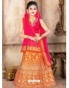 Rani And Orange Japan Silk Embroidered Lehenga Choli