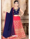 Navy And Rani Japan Silk Embroidered Lehenga Choli