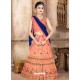 Peach Japan Silk Embroidered Lehenga Choli