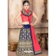 Rani And Navy Japan Silk Embroidered Lehenga Choli